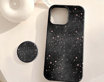 Black & Rose Gold Starry Glitter Phone Case - Luxe Minimalist Cover iPhone 17 16 15 14 13 12 Plus Pro Max,Samsung S25 S24 S23 S22 Plus Ultra