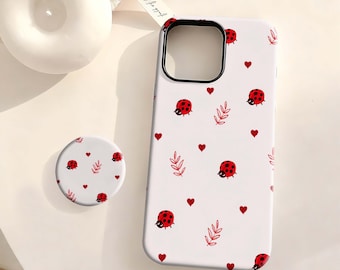 Marienkäfer Handyhülle, süße Rote Käfer Muster iPhone Hülle, Minimal Herzen iPhone 17 16 15 14 13 12 Plus Pro Max,Samsung S25 S24 S23 S22 Plus Ultra Ultra