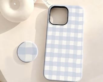 Blue Stripe Plaid Phone Case, Retro Aesthetic, Compatible With iPhone 17 16 15 14 13 12 Plus Pro Max,Samsung S25 S24 S23 S22 Plus Ultra