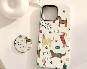 Cute Vintage Dogs Phone Case, Cottagecore Puppy Pattern Aesthetic , iPhone 17 16 15 14 13 12 Plus Pro Max,Samsung S25 S24 S23 S22 Plus Ultra