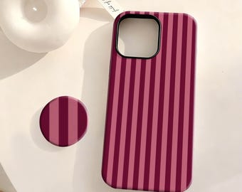 Telefoonhoesje bordeaux en roze streep, retro minimalistische verticale lijnen, iPhone 17 16 15 14 13 12 Plus Pro Max, Samsung S25 S24 S23 S22 Plus Ultra