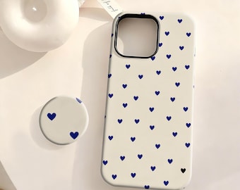 Vitt & Blått Hjärtan Mobilskal, Retro Minimalistiskt Hjärta Sött, iPhone 17 16 15 14 13 12 Plus Pro Max, Samsung S25 S24 S23 S22 Plus Ultra