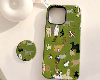 Cute Hand Drawn Dog Case, Whimsical Puppy Pattern, Dog Lover Cover iPhone 17 16 15 14 13 12Plus Pro Max,Samsung S25 S24 S23 S22 Plus Ultra