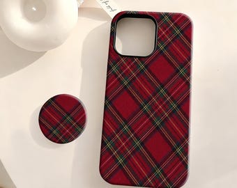 Rood geruite telefoonhoesjes, Rood geruit telefoonhoesje, compatibel voor iPhone 17 16 15 14 13 12 Plus Pro Max, Samsung S25 S24 S23 S22 Plus Ultra