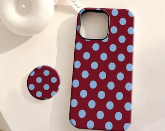 Burgundy & Light Blue Polka Dot Phone Case - Retro Vintage Case For iPhone 17 16 15 14 13 12 Plus Pro Max,Samsung S25 S24 S23 S22 Plus Ultra