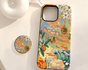 Cute Orange Flower Phone Case, Butterfly Design, Compatible With iPhone 17 16 15 14 13 12 Plus Pro Max,Samsung S25 S24 S23 S22 Plus Ultra
