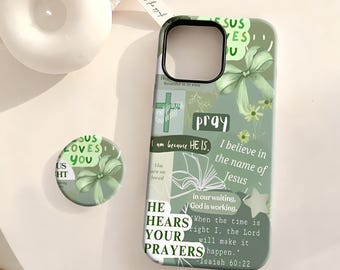 Green Christian Bible Verse Collage Phone Case God is Love Floral iPhone 17 16 15 14 13 12Plus Pro Max,Samsung S25 S24 S23 S22 Plus Ultra