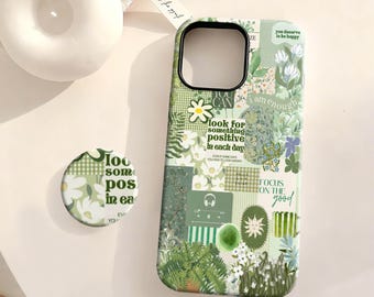 Coquette Sage Green Collage Phone Case, Cute Botanical Scrapbook,iPhone 17 16 15 14 13 12 Plus Pro Max,Samsung S25 S24 S23 S22 Plus Ultra