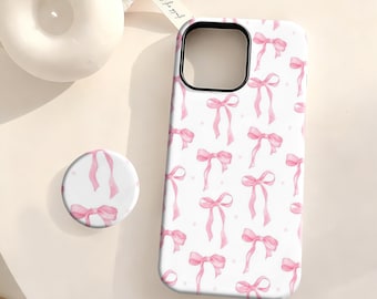 Funda para teléfono con lazo rosa, bonita y resistente, compatible con iPhone 17, 16, 15, 14, 13, 12 Plus Pro Max y Samsung S25, S24, S23, S22 Plus Ultra.