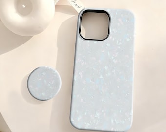 White Mother of Pearl Phone Case, Iridescent Shell Aesthetic Cover, iPhone 17 16 15 14 13 12 Plus Pro Max,Samsung S25 S24 S23 S22 Plus Ultra