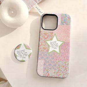 Cover per telefono Christian Patchwork, cover con stella di preghiera floreale, stile cottagecore pastello, compatibile con iPhone 17 16 15 14 13 12 e Samsung S25 S24 S23 S22.