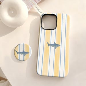 Casual Retro Stripe Shark Case - Fresh Protector,Compatible With iPhone 17 16 15 14 13 12 Plus Pro Max,Samsung S25 S24 S23 S22 Plus Ultra