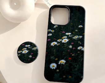 Dark Daisy Meadow Phone Case, Moody Wildflower Garden Floral Cover, iPhone 17 16 15 14 13 12 Plus Pro Max,Samsung S25 S24 S23 S22 Plus Ultra