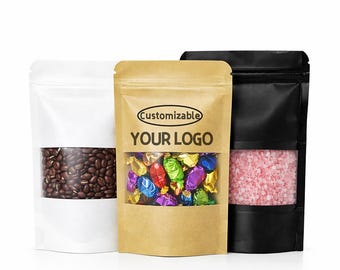 Custom Kraft Stand Up Pouch with Window, Logo Printed Food Packaging