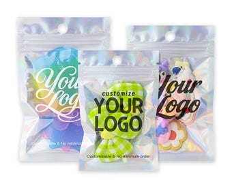 Custom Holographic Zip Bags, Clear Front Mylar Packaging, Laser Silver Pouch