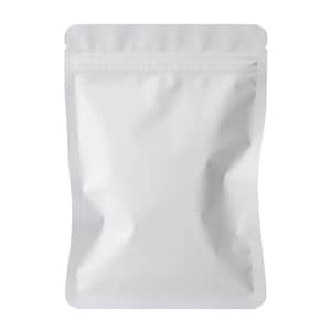 May include: A white, stand-up pouch with a zip-top closure. The pouch is empty and has a smooth, matte finish. The packaging is designed for storing and protecting various products.