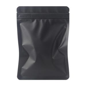 May include: A black, matte-finish stand-up pouch with a zip-top closure. The pouch is empty and has a smooth, reflective surface. The packaging is designed for storing and protecting various products.