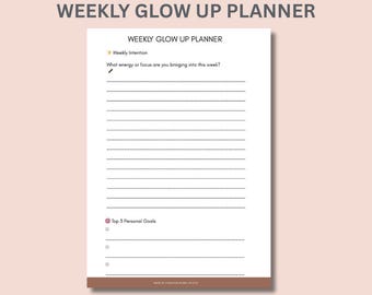 Weekly Glow Up Planner for Busy Moms | Self-Care & Wellness Planner Printable | Gentle Weekly Reset