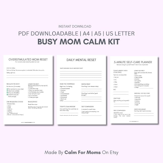 Busy Mom Calm Kit | Self-Care & Mental Reset Bundle for Overwhelmed Moms | 5-Minute Calm System