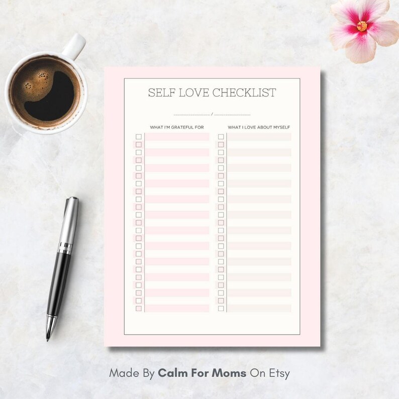 Self Love Checklist Printable | Gratitude Journal Worksheet (digital ...