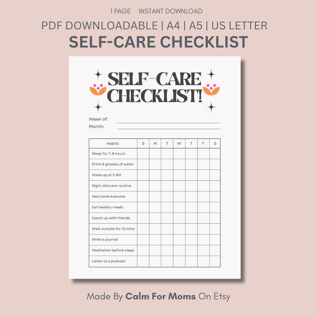 Weekly Self Care Checklist Printable | Habit Tracker for Busy Moms ...