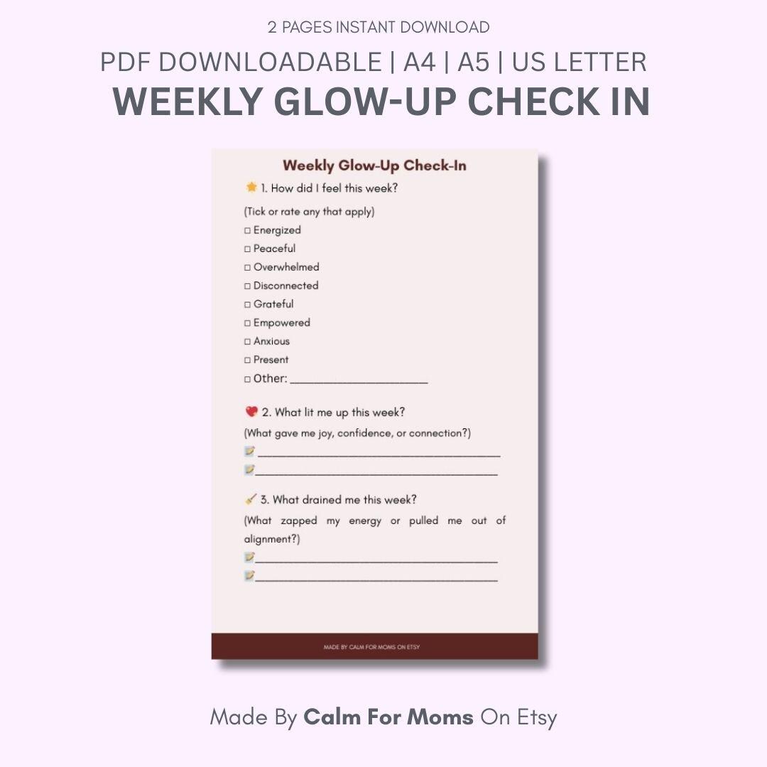 Weekly Glow-up Check-in Journal for Moms | Self-care Worksheet (PDF ...