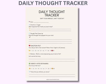 Daily Thought Tracker | CBT Thought Record Printable for Busy Moms | Mindset & Emotional Reset Worksheet