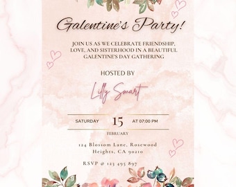 Galentine’s Day Invitation Editable Canva Template, Girls Night Party Invite, Valentine’s Day Gal Pals Celebration