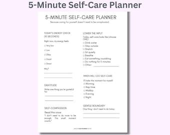 5-Minute Self-Care Planner | Step-by-Step Calm Down Guide for Busy Moms
