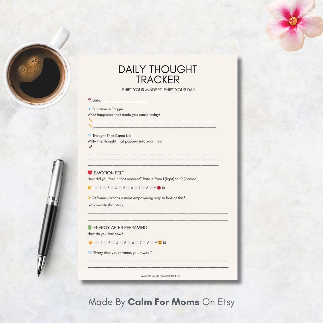 Thought Pattern Tracker Daily Thought Tracker | CBT Thought Record Printable for Busy Moms ...