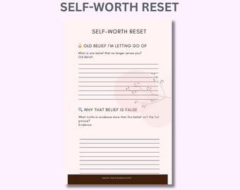 Self-Worth Reset Journal | Limiting Beliefs Worksheet (Digital Download)