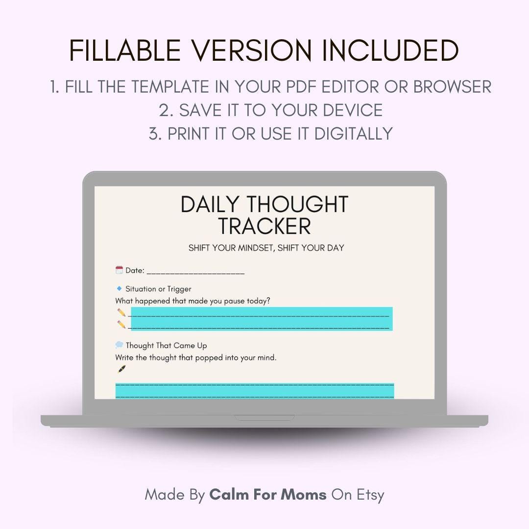 Daily Thought Tracker | CBT Thought Record Printable for Busy Moms ...
