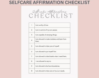 Self-Care Affirmations Checklist | Daily Mental Wellness (PDF Downloadable A4/A5/US Letter Size)