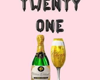 TWENTY ONE Balloon Banner, 21st Birthday Party Decor For Women Men