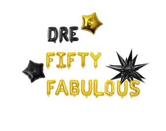DRE Fifty Balloon Kit, Black Gold 50th Birthday Decorations, Milestone Party Supplies