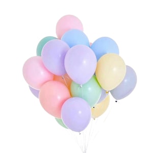 May include: A cluster of round balloons in various pastel colors including light pink, lavender, baby blue, mint green, and pale yellow. The balloons are grouped together, creating a soft, multi-colored arrangement against a plain white background.