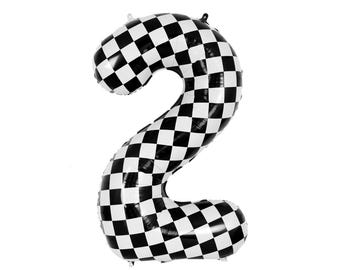 40'' Checkered Number Balloon,Race Car Birthday Party Decorations,Racing Theme Foil Balloon