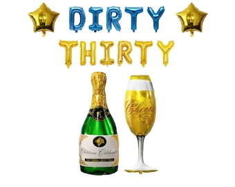 Dirty Thirty Birthday Foil Balloons Set,30th Birthday Party Decorations,Photo Backdrop