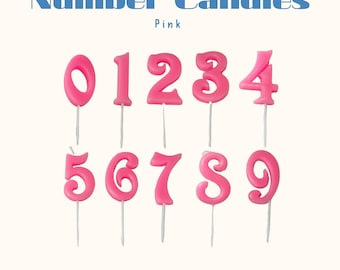 Pink Number Birthday Candles, Cake Topper, Milestone Party Supplies 0-9