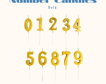 Gold Metallic Number Candles, Birthday Cake Toppers, Milestone Celebrations