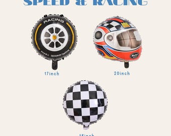 Speed Racing Balloons Race Car Birthday Decor | Wheel, Helmet, Checkered Flag Party Decor