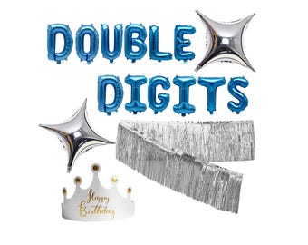 Double Digits 10th Birthday Balloon Kit – Blue Silver Party Decorations, Crown