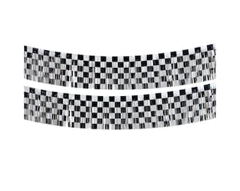 Checkered Foil Fringe Curtain, Black White Racing Flag Tinsel Backdrop, Photo Booth Decor