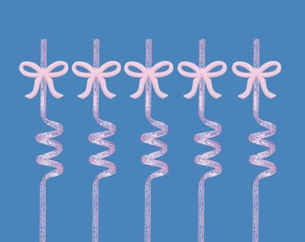Pink Bow Knot Reusable Wavy Straw Birthday Party Decor Supplies Bachelorette Baby Shower Wedding