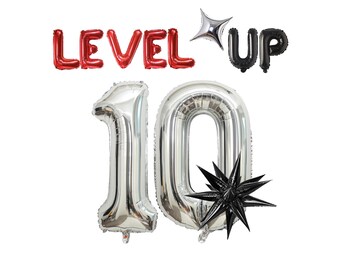 LEVEL UP 10 Balloon Banner,10th Birthday Party Favor Decoration, Kids Party Decor