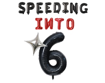 Speeding Into 6 – Birthday Balloon Banner Kit: Race Car Theme Decorations