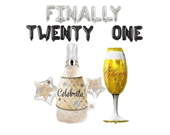 Finally Twenty One Banner | 21st Birthday Party Decor | Cheers to 21st | Bachelorette Decorations