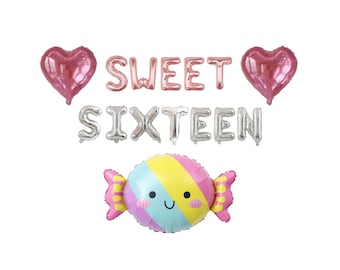 Sweet 16 Birthday Balloon Kit, Rose Gold Candy Hearts Party Decorations