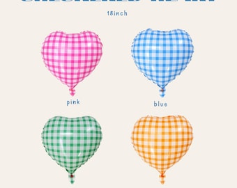 18 Inch Checkered Heart Foil Balloon For Birthday,Baby Shower,Wedding Party Decor