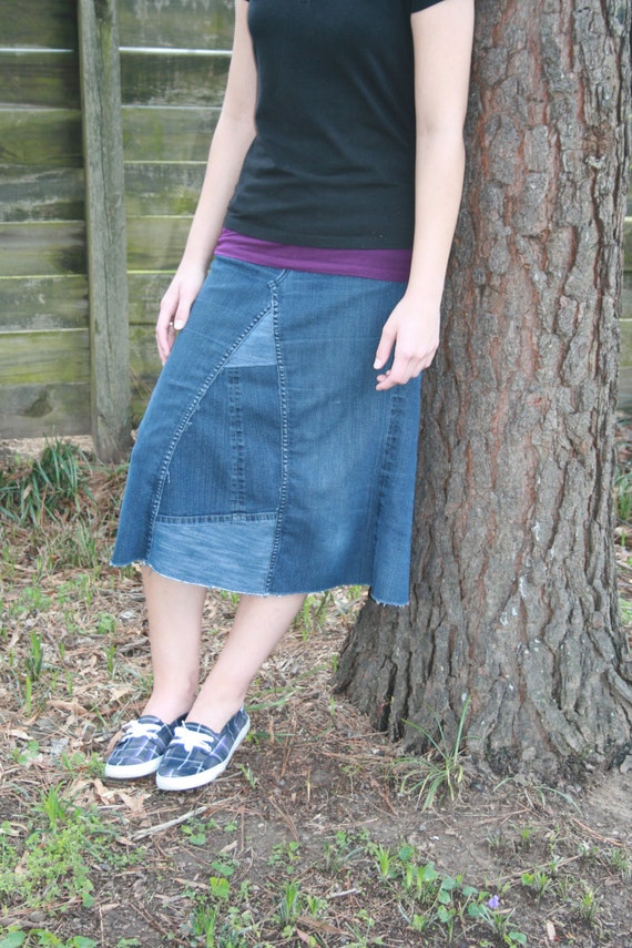 Knee Length Midi Denim Skirt Jean Skirt Available in Maternity | Etsy